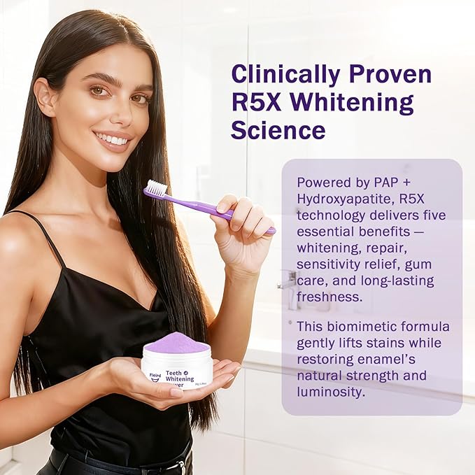 Teeth Whitening Powder, 2PCS Purple Toothpaste Whitening Powder | Teeth Whitening & Removes Stains & Breath Freshener | Hydroxyapatite, R5X Remineralizing for Coffee, Tea, Food, Wine, Tobacco Stains