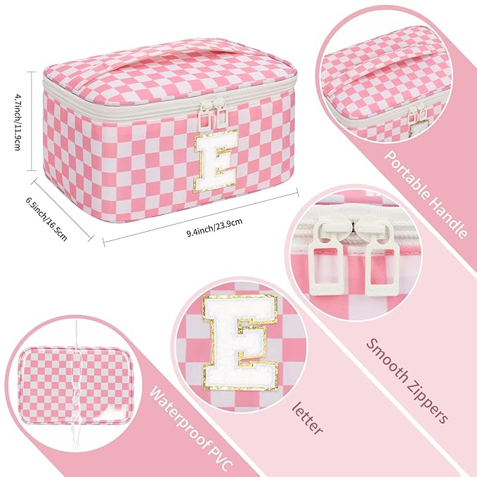 OCHEAL Makeup Bag Valentines Day Gifts for Women, Monogram Cosmetic Bag Pink Travel Makeup Case Beauty Toiletry Bag Organizer Personalized Gifts for Girls Bridesmaid, Sister, Wife, Friends Initial E