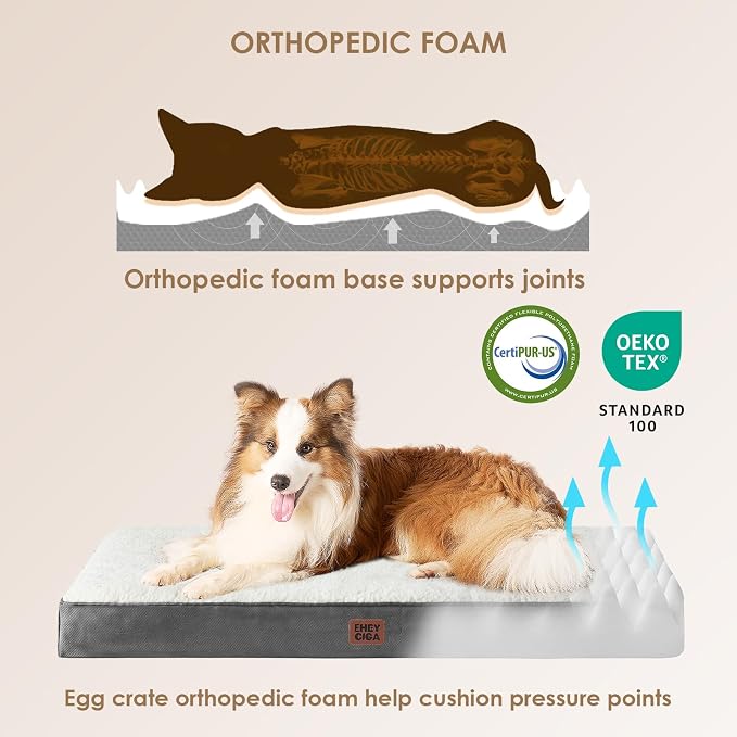 EHEYCIGA Orthopedic Dog Beds, Egg Crate Dog Bed Pet Mat with Washable Removable Cover, All Size Dogs | Egg Crate Foam Support, Durable Oxford fabric, Non-Slip Bottom, Machine Washable, Soft Waterproof Plush Pet Bed Mat For Crate
