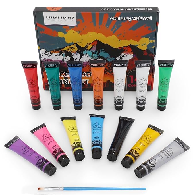 14 Colors Face Body Paint Kit Professional Water Based Face Painting for Adults and Kids Multi-Color Special Effects Makeup Set for Halloween Christmas Party Cosplay 0.7OZ Each