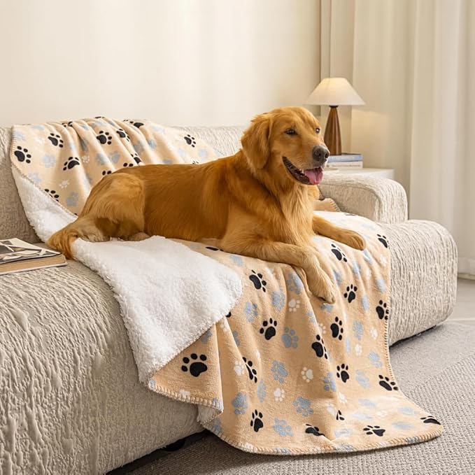 Waterproof Pet Blanket for Dogs and Cats, Soft Sherpa Fleece Throw Blanket 50 * 60inch Beige