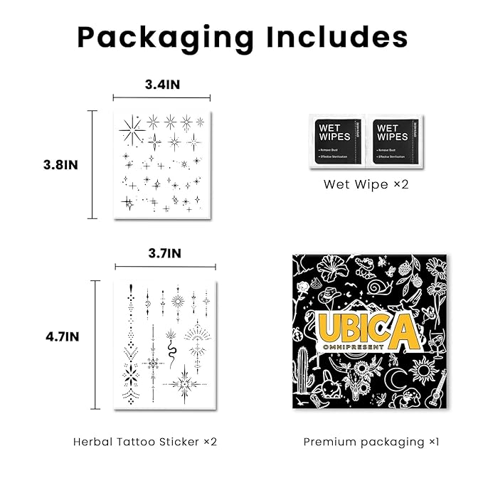 Semi Permanent Tattoo For Women, 2 Weeks Realistic Henna Tiny Temporary Fake Tattoos For Adults Girl Finger Hand Arm Neck, Waterproof and Non-Reflective,Minimalist Design, 2 Sheets
