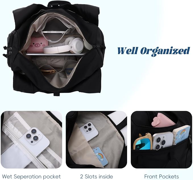 Oweisong Gym Bag for Women Sports Duffel Bag Lightweight Yoga Tote Travel Carry On Handbag with Shoes Compartment