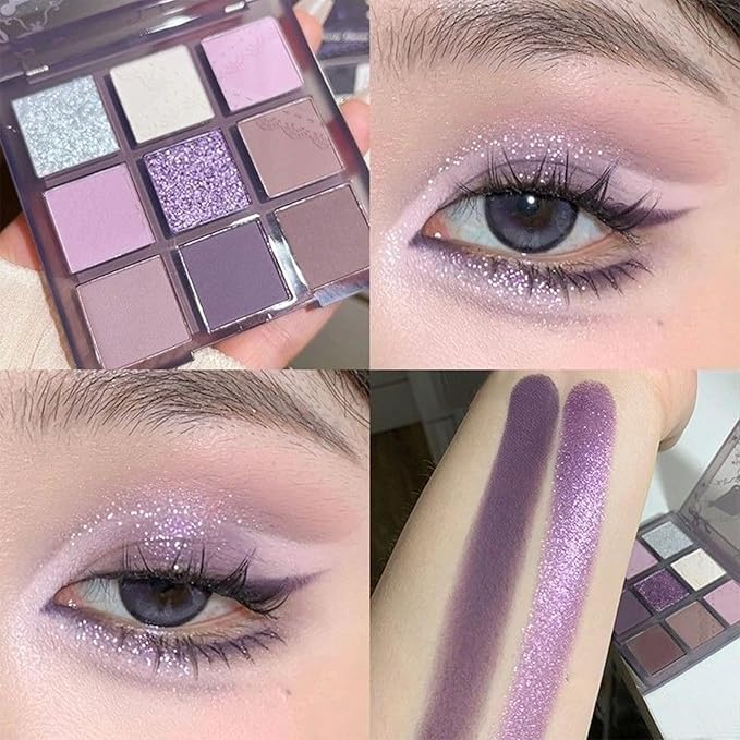 9 Colors Matte Nude Purple Shimmer Gold Dark Plum Colorful Eyeshadow Palette Matte Shimmer Korean Natural Eye Shadow palettes Highly Pigmented Naturing-Looking Long Lasting (#Dark Night Purple)