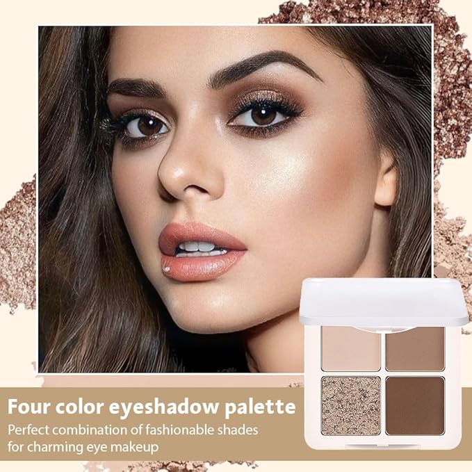Neutral Nude Brown Eye Shadow Palette, Metallic and Shimmer Magic Eyeshadow Makeup, Velvety Pigmented Creamy Formula, Four Way Quad Eye Shadow Palette For Old Women, (02#Nude Brown)