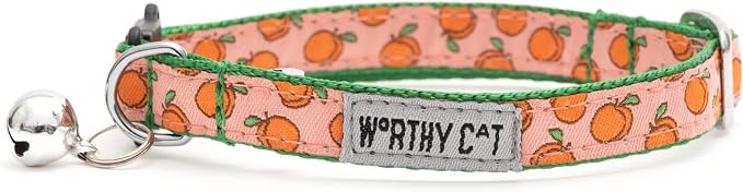 THE WORTHY DOG Characters Patterns, Breakaway Cat Collar with Bell,Peach