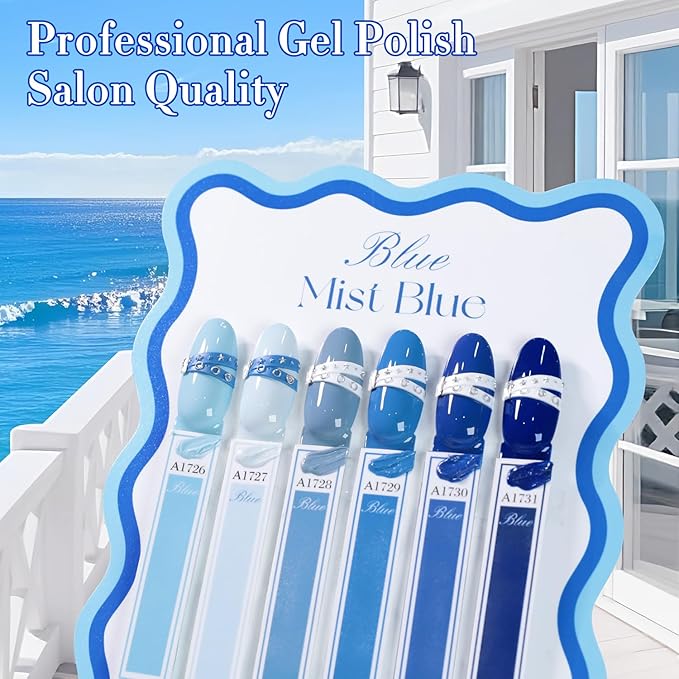 Double Rhythm 6 Pcs 15 ML Gel Polish Set Same Color Same Bottle Soak Off Gel Polish Kit Nail Art Manicure Salon DIY at Home for Women (Pale Dark Midnight Blue Navy Gray -T6-74)