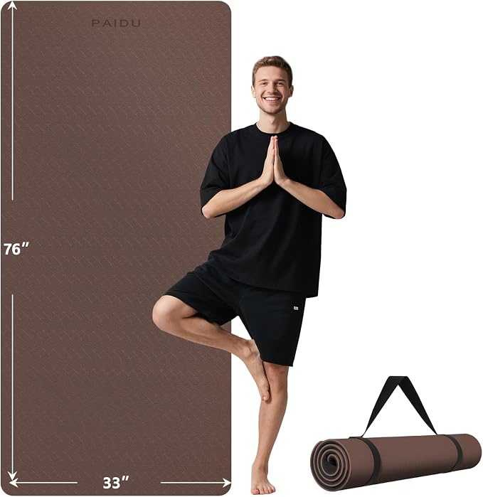 PAIDU Extra Long Wide Yoga Mat 76"x33"x2/5 Inch - Non Slip Thick Exercise Mat for Home Gym, Yoga, Pilates & Workouts