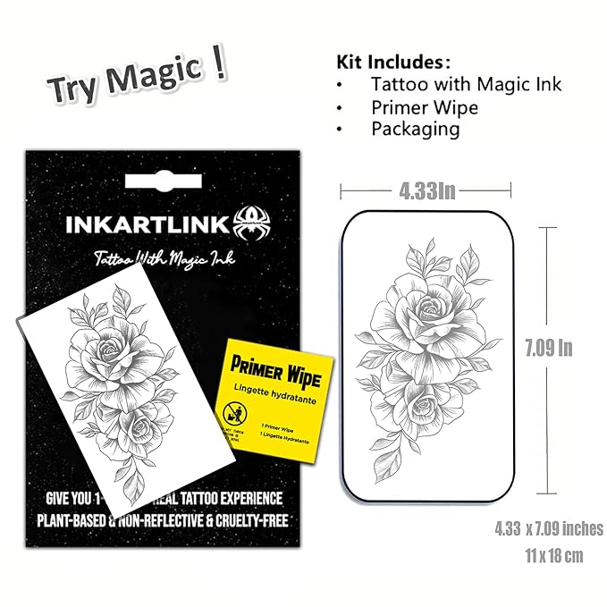 INKARTLINK Semi Permanent Tattoo, Temporary Tattoo, Beautiful and Realistic Design, Fun Tattoo Experience, Cruelty-free, Non-reflective, Waterproof (Flower 12)