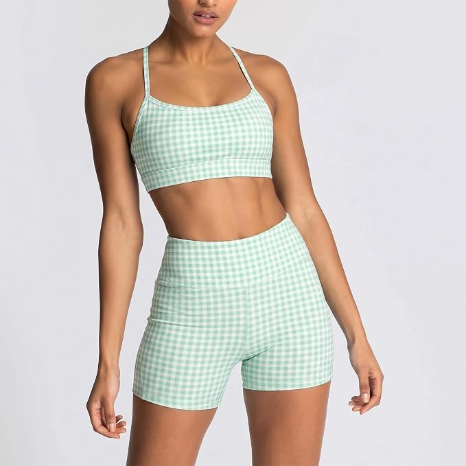 ABOCIW Workout Sets for Women 2 Piece Color Block Strappy Sports Bra High Waist Shorts Gym Yoga Pilates Outfits