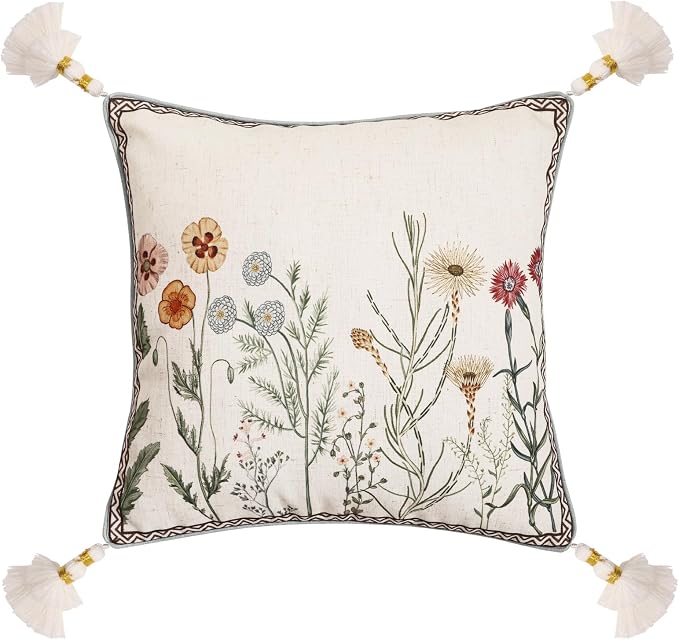 Designer Vintage Linen Throw Pillow Cover,18"x18"-Serenity D | French French Elegant Square Decor Pillow Cover,Concealed Zipper Design,Light Beige,Sofa,Bedroom,Living Room,Chairs