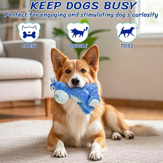 Squeaky Stuffed Dog Toys, Chew Hippo for Large Medium Small Breeds
