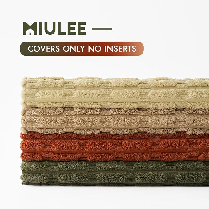 MIULEE Pack of 4 Corduroy Decorative Throw Pillow Covers 18x18 Brown Green | Boho Farmhouse Modern Retro Soft Striped Pillow Covers,Home Decor for Sofa Living Room,Couch,Bed
