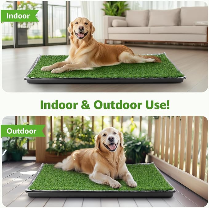 LOOBANI Large Dog Grass Pad with Tray - 45x29in for Balcony Apartment | Dog Potty with 2 Artificial Grass & 2 Washable Pee Pads for Replacement, Quick-Absorbency, Easy to Clean, Indoor/Outdoor Use