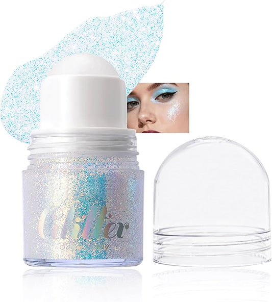Roll-on face Body Glitter Gel, Holographic Sparkling Blue Long Lasting Body Glitter Gel for Face Hair, Mermaid Makeup Chameleon Shimmer Sequins, Christmas Festival Party Rave Accessories for Women-01