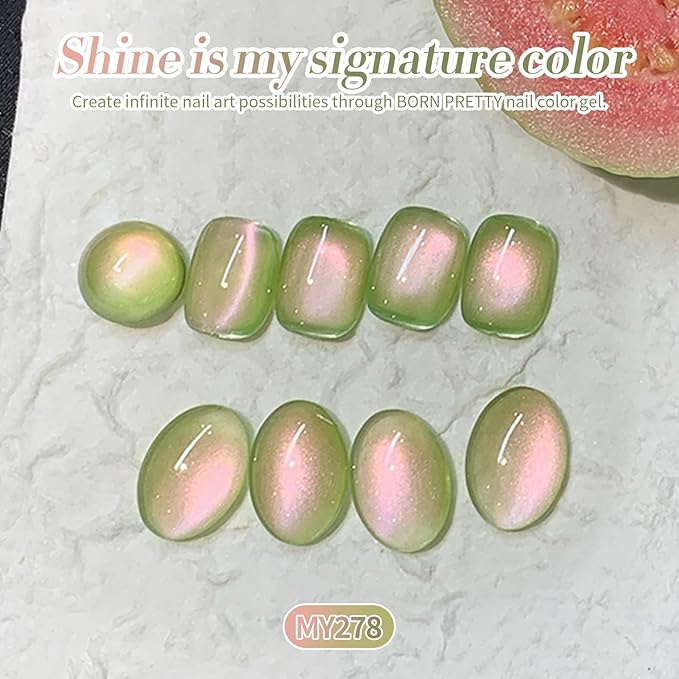 BORN PRETTY Cat Magnetic Eye Gel Nail Polish,Sweet Guava Green Pink Magnetic Gel Polish Manicure Nail Art DIY 15ml