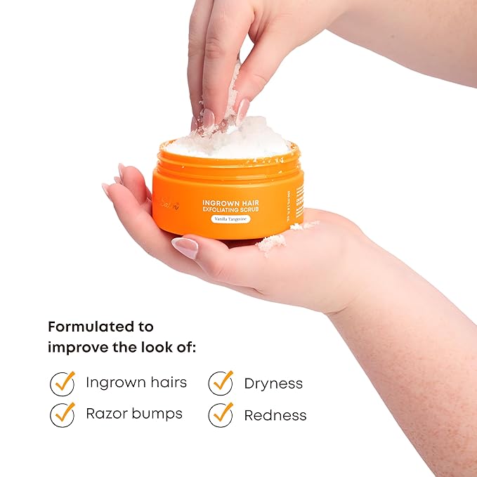 Bushbalm Ingrown Hair Exfoliating Scrub – Pre-Shave Sugar Scrub for Ingrown Hairs, Razor Bumps & Dry Skin – Gently Buffs & Soothes Sensitive Skin - Vanilla Tangerine 236 ml - Formerly Sweet Escape