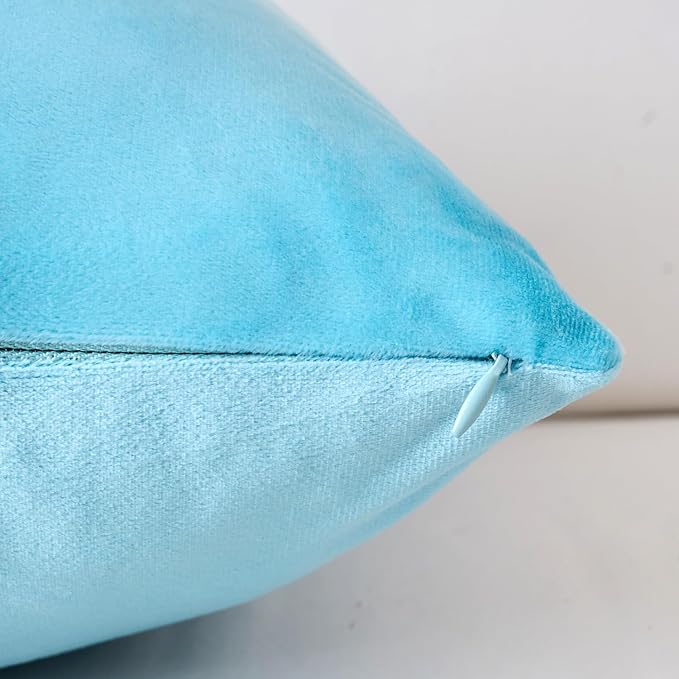 Velvet Decorative Throw Pillow Covers, Soft Square Cushion Case Home Decor for Living Room Couch Bed Sofa, Set of 2 Pack, Light Blue, 16x16 Inch