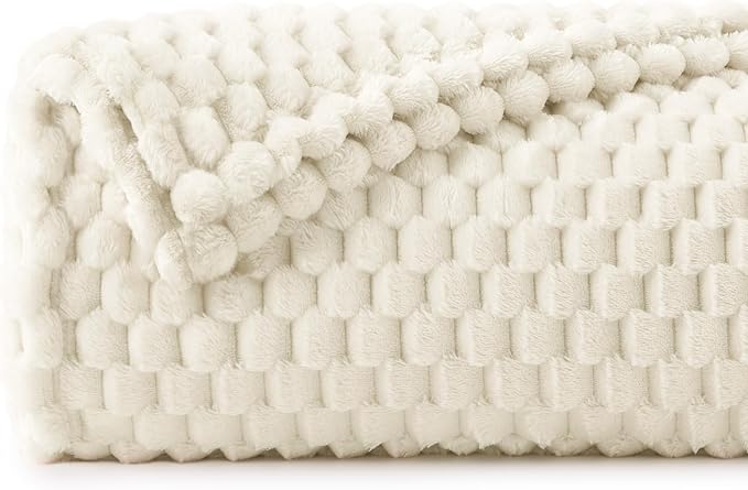 BEDELITE Cream Throw Blanket for Couch, Soft Cozy Gifts for Women, 50 * 60 | 3D Jacquard Decorative Fleece Blanket, Super Soft Plush Throws, Cute Birthday Gift for Women & Men, Suitable for All Seasons
