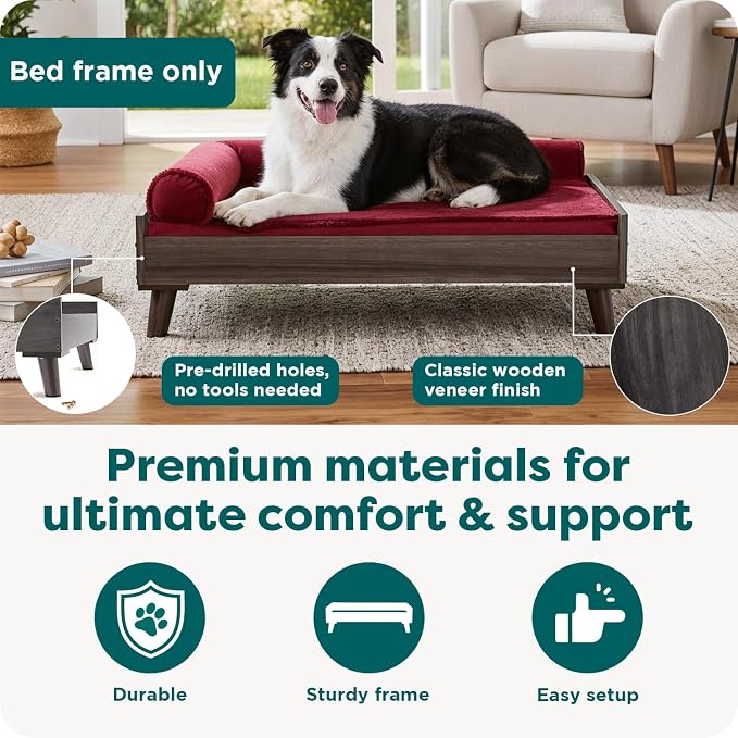 Furhaven Elevated Dog Bed Frame for 30" x 20" Medium Dog Beds, Easy Assembly - Mid-Century Modern Bed Frame - Gray Wash, Medium