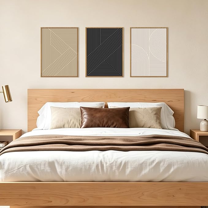 BINCUE Framed Neutral Wall Art Black Geometric Artwork Abstract Wall Decor for Living Room Bathroom Bedroom Office 12x16 Inch Set of 3