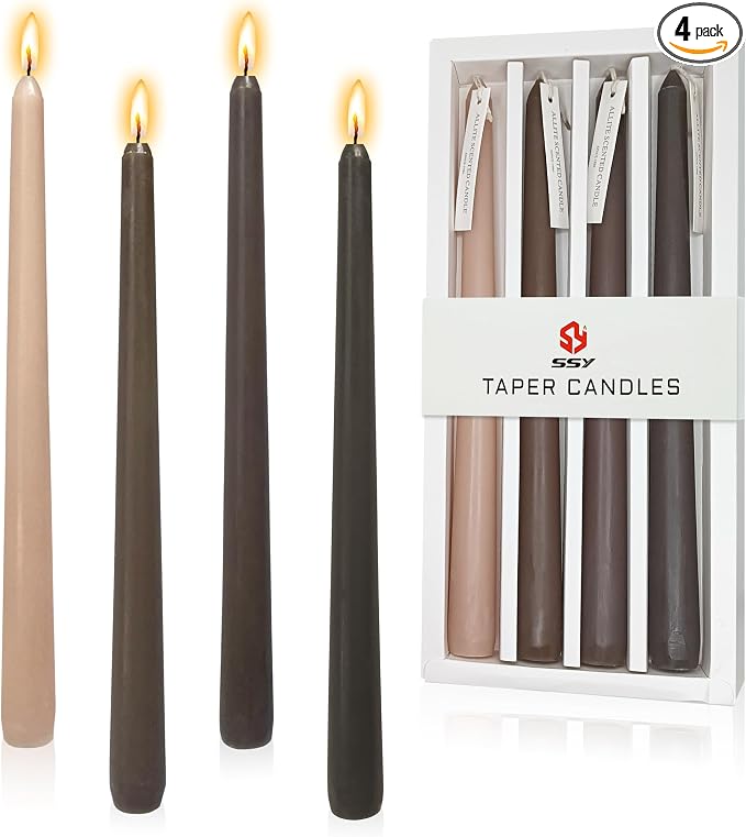10 Inch Gradient Brown Taper Candles Hand Poured Smokeless Chocolate Coffee Scented Long Tapered Candles for Morning Coffee Ritual Breakfast Table Kitchen Island Café Atmosphere