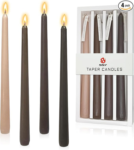 10 Inch Gradient Brown Taper Candles Hand Poured Smokeless Chocolate Coffee Scented Long Tapered Candles for Morning Coffee Ritual Breakfast Table Kitchen Island Café Atmosphere