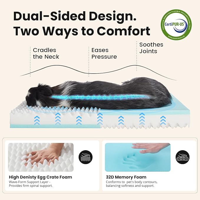 OhGeni Orthopedic Waterproof Med Large Dog Bed, Memory Foam, 36 inch(Brown) | Machine-Washable Removable Cover in Easy-Clean Fabric, Reversible Memory Foam & Easy-Carry Handle, Wider and Larger
