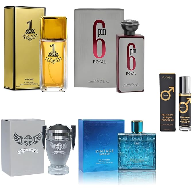 AFLUXE Men's Cologne Gift Set - Variety Pack of 4 Long Lasting Fragrances with 10ml Pheromone Cologne for Men Kit EDP/EDT (PHM-Billon/Invincible/6PM Ro/Vintage He)