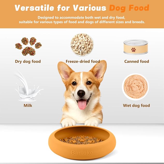 Silicone Dog Lick Bowl, Slow Feeder Dog Bowls with Strong Suction, Orange