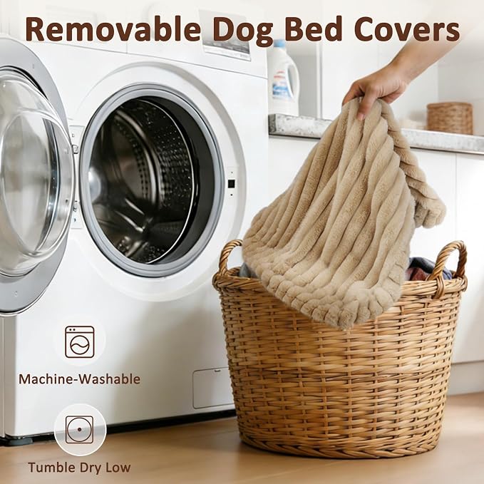Dog Bed Medium Size Dog, Flat Pet Beds with Removable Washable Cover, Pet Mat Cute Crate Bed Thick Shredded Chopped Crate Foam & Anti Slip Bottom for Indoor, Beige