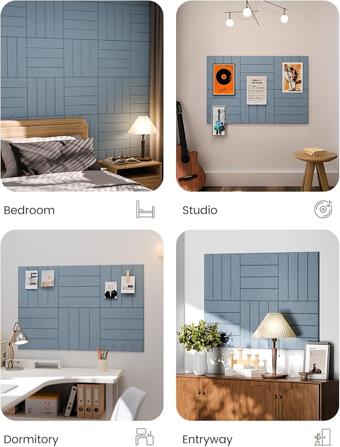 Fluxynara Felt Bulletin Board & Cork Board Alternative, Dusty Blue | 36" x 24" Pin board, Removable Adhesive Tabs, Easy Install Without Wall Damage, For Home Office Decor
