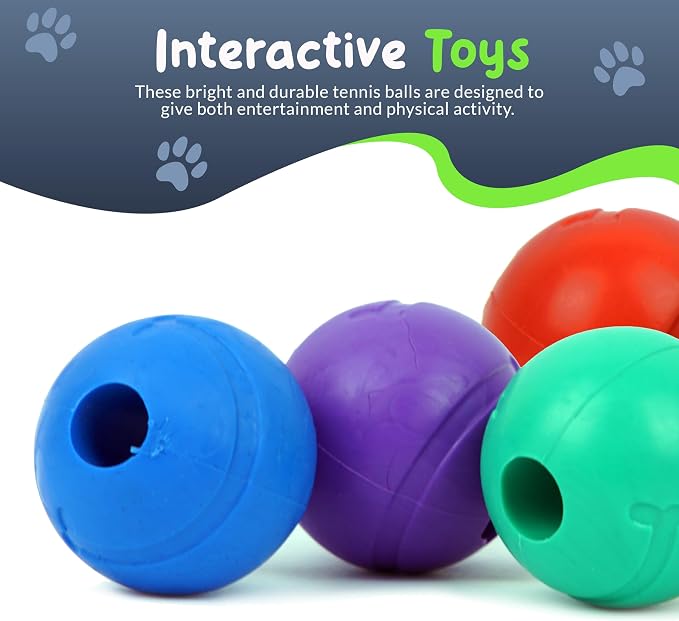 Small Dog Treat Balls — 2-Inch Solid Rubber Stuffable Toys with Hole, 4 Pack — Stuff with Peanut Butter, Freeze, Fetch, or Chew | Small Breeds & Puppies | Mesh Storage Bag