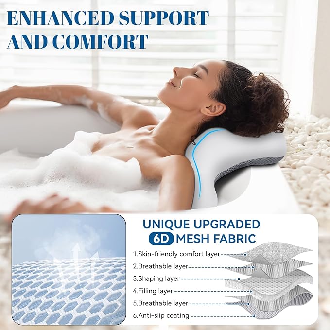 Full Body Bath Pillow for Bathtub, Thick & Luxury Bathtub Pillow Bathtub Cushion with 192 Suction Cups for Head & Neck, Back Support, Ideal Bath Pillows for Tub Women' Gifts Spa, Soaking