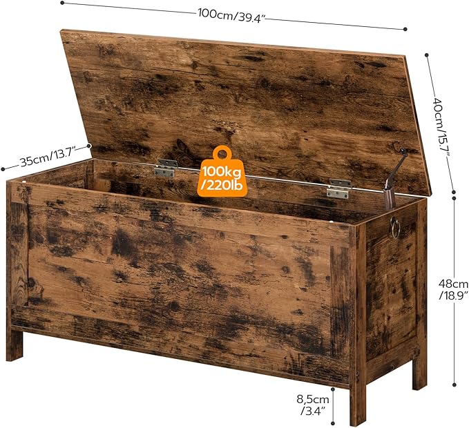 HOOBRO Toy Box, Retro Wooden Look Storage Chest with Safety Hinge, Entryway Storage Bench Supports 220 lb, 39.4 x 15.7 x 18.9 Inches Toy Chest Organizer, Easy Assembly (Rustic Brown) BF100CW01G1