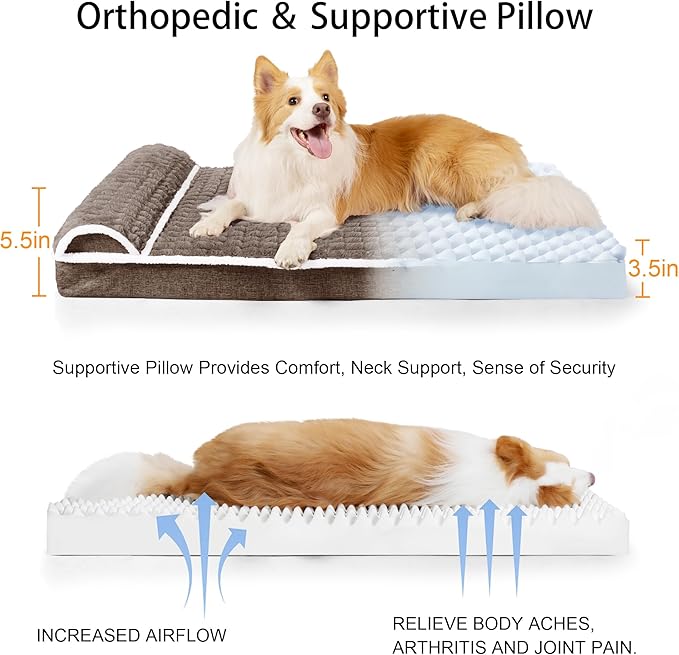 Orthopedic Medium Dog Bed Pillow Pet Sofa Bed 30''X20'' Taupe | Egg-Crate Foam Pet Couch Medium Size Dog, Waterproof Removable Washable Cover,Furry Puppy Crate Mat With Nonskid Bottom