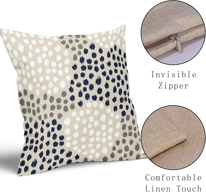 Navy White Pillow Covers 20x20 Set of 2 Boho Gray Polka Dot Throw Pillows Modern Trendy Print Decorative Outdoor Farmhouse Pillowcase Cushion Cover Linen Pillow Case Decor for Home Sofa Couch Bed