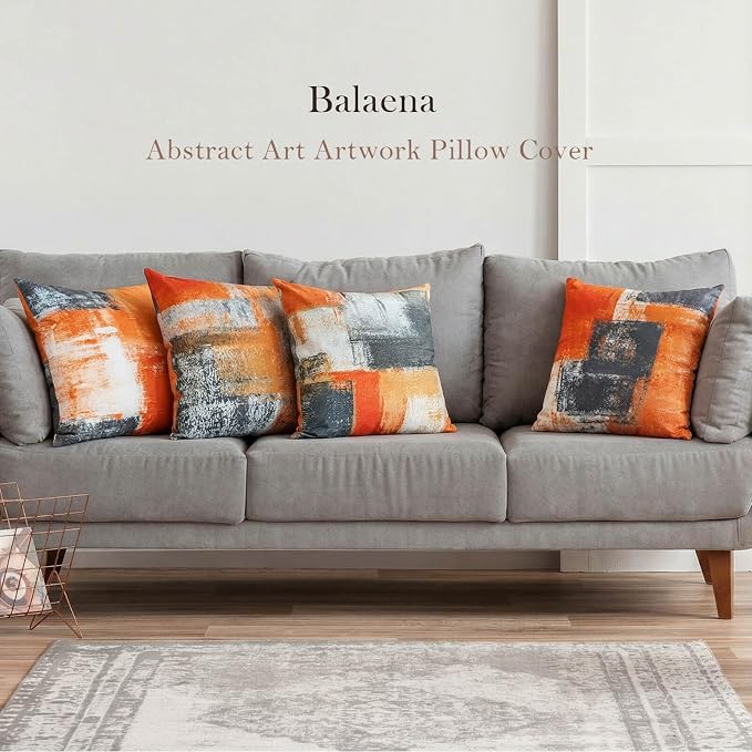 Decorative Throw Pillow Covers Burnt Orange Cushion Cover Taupe Abstract Art Painting 4 Pcs Pillowcase 18x18 Inch for Sofa Couch Bedroom Living Room Outdoor Home Décor | Taupe & Burnt‑Orange Modern‑Art Cushion Cases, Neutral Aesthetic Pillowcases for I...