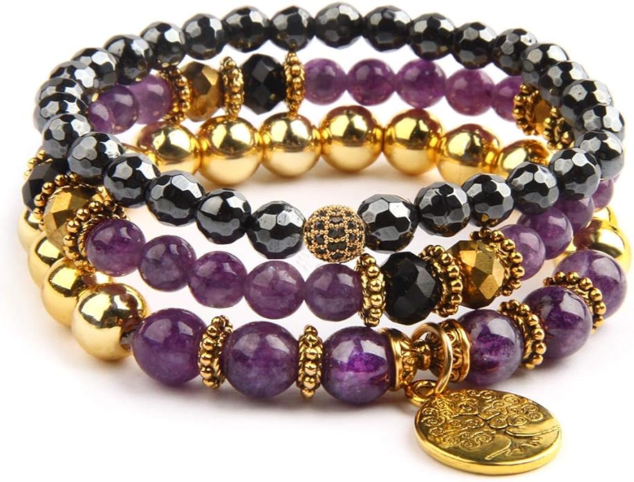 Jardme Healing Crystal Bracelets for Women, 8mm Beaded Natural Stone Stretch Chakra Bracelets Tree of Life Bracelet Jewelry Gifts for Women