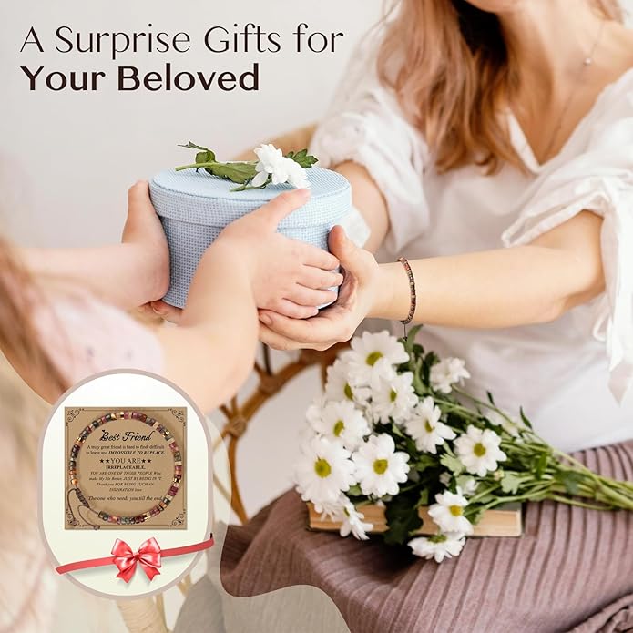 Inspirational Gifts Bracelets for Women: Valentines Mothers Day Birthday Gifts for Women Friends Sister Mom - Healing Natural Stone Beads Bracelets Thinking of you Get Well Soon Gift for Women