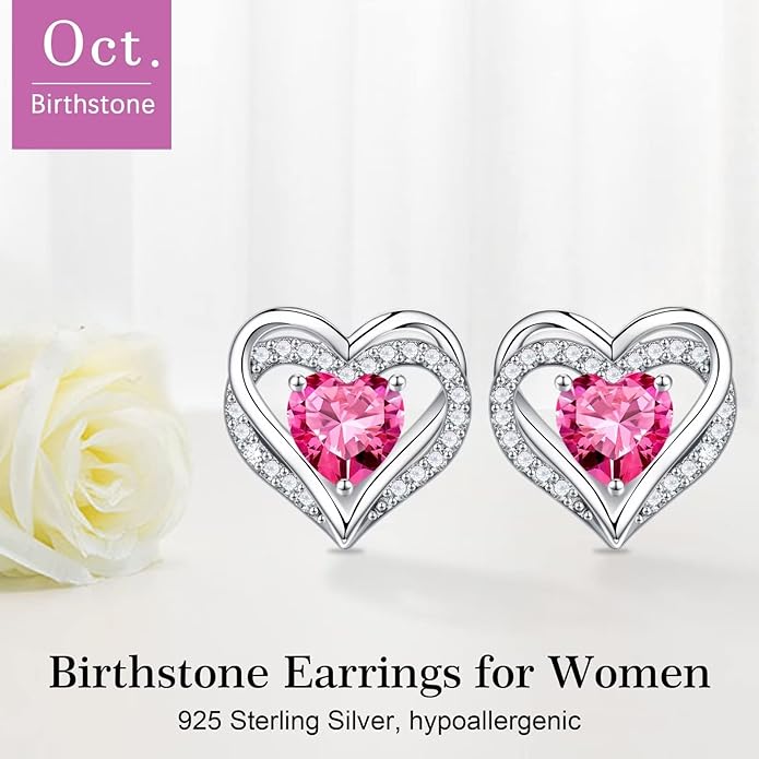 Iefil Christmas Earrings for Women, 925 Sterling Silver Birthstone Stud Earrings Birthday Gifts for Women