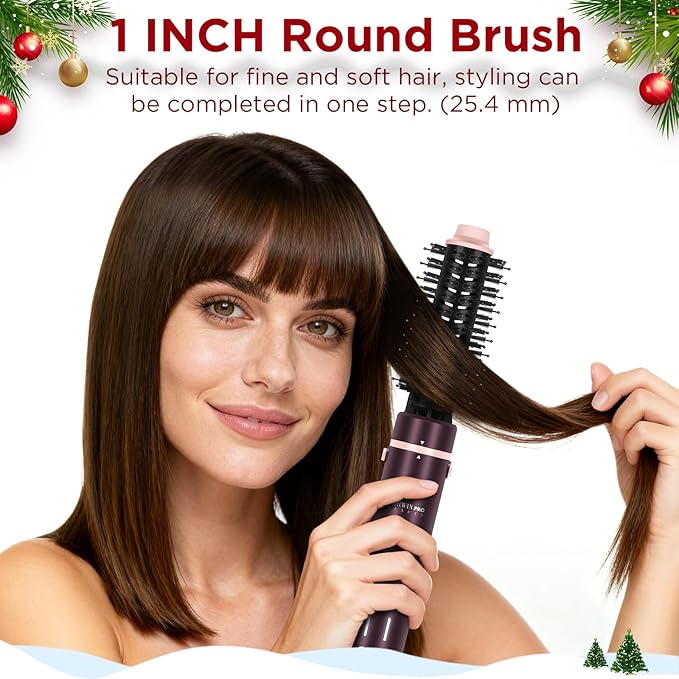 MaxAIR 2.0 7-in-1 Hot Air Styler, Dual Voltage Multi-Styler Set, High Speed Hair Dryer Brush with Air Hair Straightener, 1.1 Inch Auto-Wrap Curlers, 110,000RPM, Shiny Hair, Jasper Plum