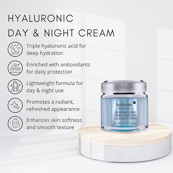 êb être belle Hyaluronic Acid 3D Cream for Day & Night, Jojoba Oil & Grape Seed Oil, Skin Care for Women, Long Lasting Hydrating Face Cream, for All Skin Types, 50 mL