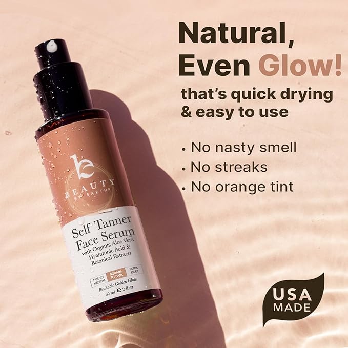 Face Tanner Serum - USA Made with Natural & Organic Ingredients, Sunless Self Tanner for Face with Anti-Aging Hyaluronic Acid, Non Toxic Bronzing Serum for Streak-Free Fake Tan & Natural Glow