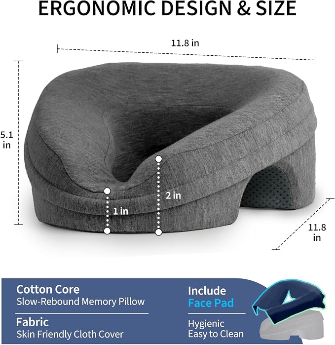 VVB Massage Pillow Face Down, Massage Headrest for Bed, BBL Pillow After Surgery Post Eye Surgery Recovery & Vitrectomy Recovery for Massage Tables, Piercing Pillows Removable Cover Black