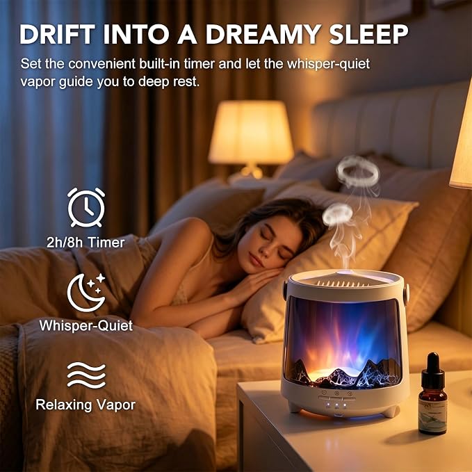 Essential Oil Diffuser, Jellyfish Aroma Diffuser Portable Aurora Flame Diffuser, 300ml Ultrasonic Cold Mist Humidifier, wimer and Auto-Off Function, Suitable for Home and Room (White)
