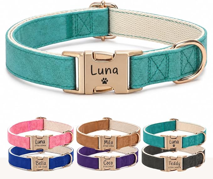 Engraved Buckle Dog Collar, Personalized PU Leather Collar with Name and Phone Number, Soft Breathable Lined Adjustable Pet ID Collar for Puppies Small Medium Large Dogs, Custom Dog Collar