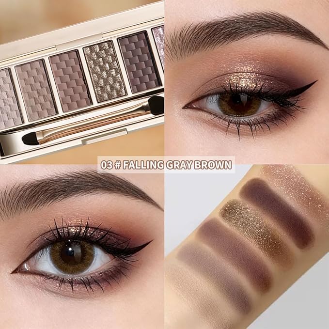 Cool Taupe Grey Nude Eyeshadow Palette – 6 Matte & Shimmer Shades, High-Pigment Blendable Long-Lasting Smokey Eye Shadow for Natural Everyday Makeup, Soft Glam & Mature Eyes, Paleta de Sombras de Ojos