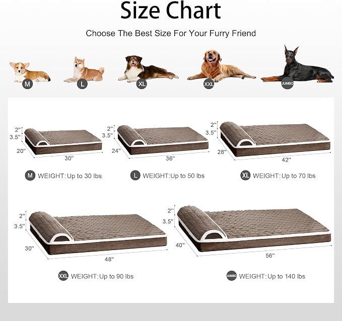 Orthopedic Medium Dog Bed Pillow Pet Sofa Bed 30''X20'' Taupe | Egg-Crate Foam Pet Couch Medium Size Dog, Waterproof Removable Washable Cover,Furry Puppy Crate Mat With Nonskid Bottom