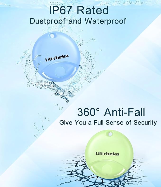 Ultrbeka Air Tracker Tag 4 Pack Bluetooth Item Finder for iPhone – MFi Certified Smart Tracker Compatible with Apple Find My, IP67 Waterproof Key Finder for Keys, Wallet, Luggage, Bike, Backpack